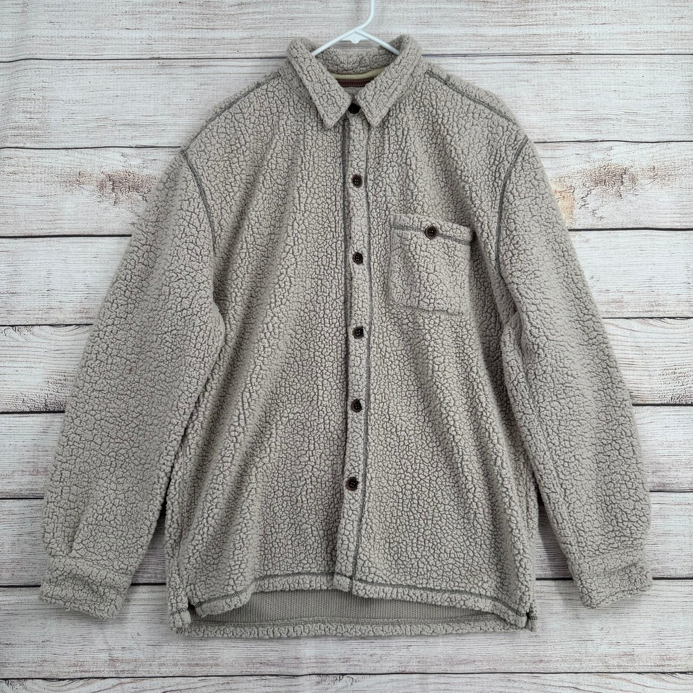 True Grit Sherpa Fleece Shirt Jacket Mens L Gray Button Down Long Sleeve